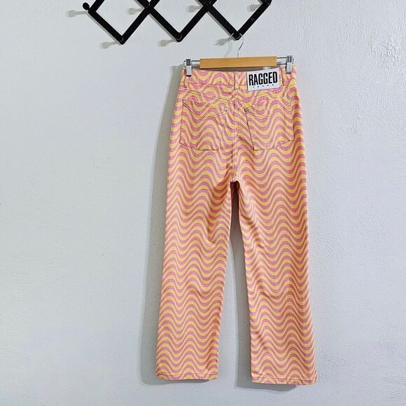 The Ragged Priest Wave Print High Rise Straight Leg Dad Jeans Size 26 NWT - Picture 11 of 15